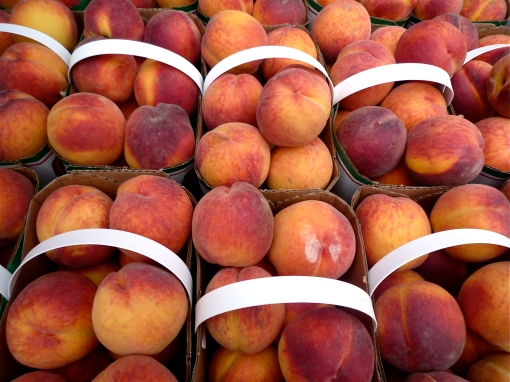 Baskets of peaches at the St. Lawrence Market, Toronto