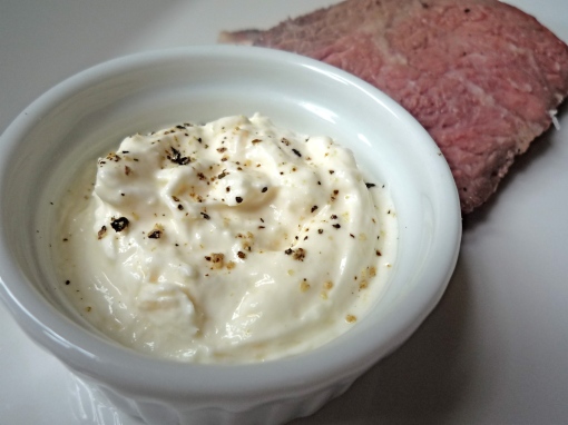 Horseradish Cream with medium-rare roast beef